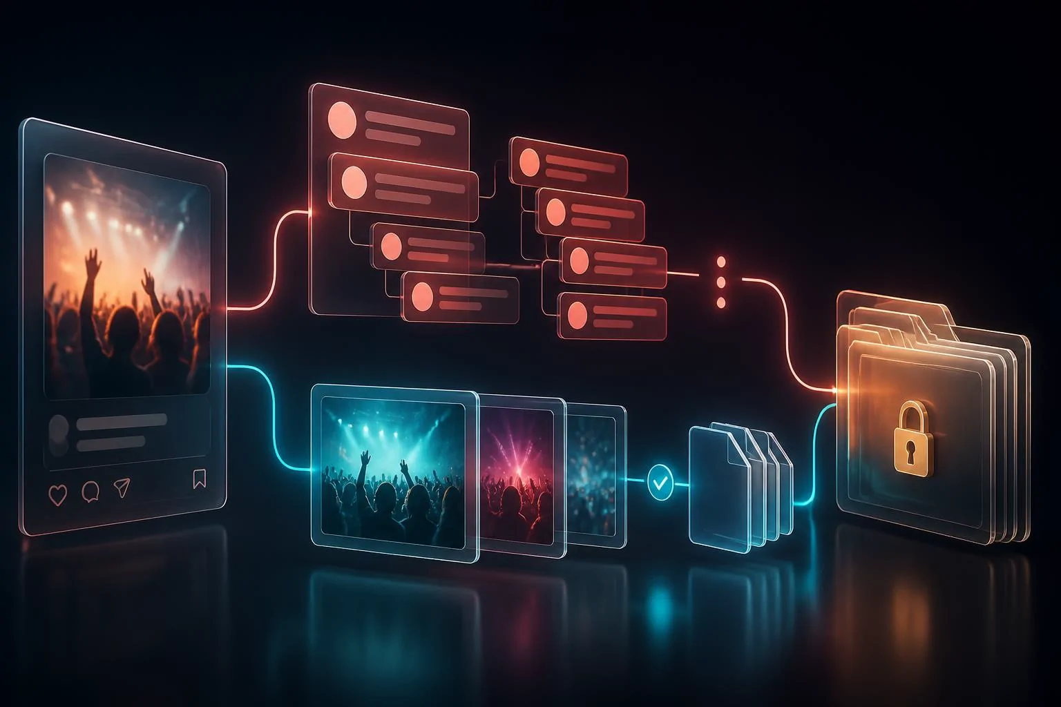 TikTok comment viewer and photo downloader workflow visualized without text